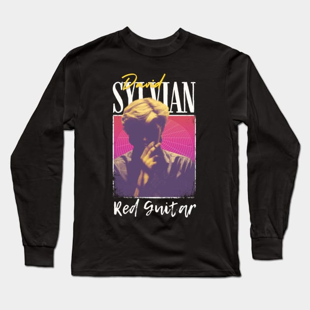 David Sylvian Vintage 1970 // Red Guitar Original Fan Design Artwork Long Sleeve T-Shirt by A Design for Life